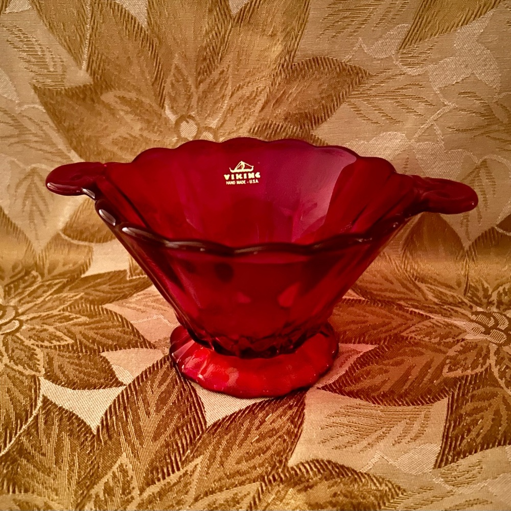Vintage Viking Ruby Red Glass Small Dish / Bowl with handles